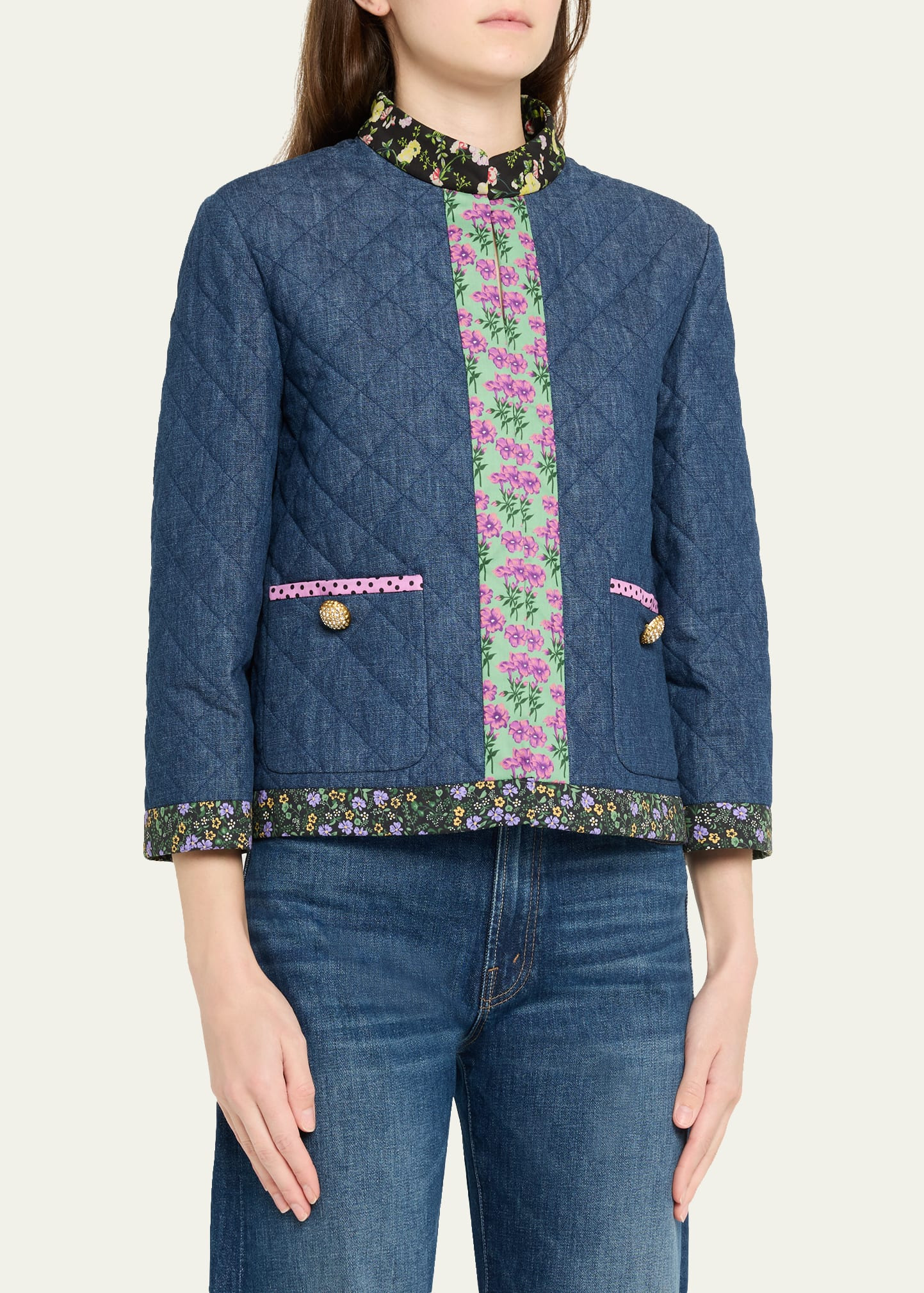Open-Front Quilted Chambray Jacket - 4