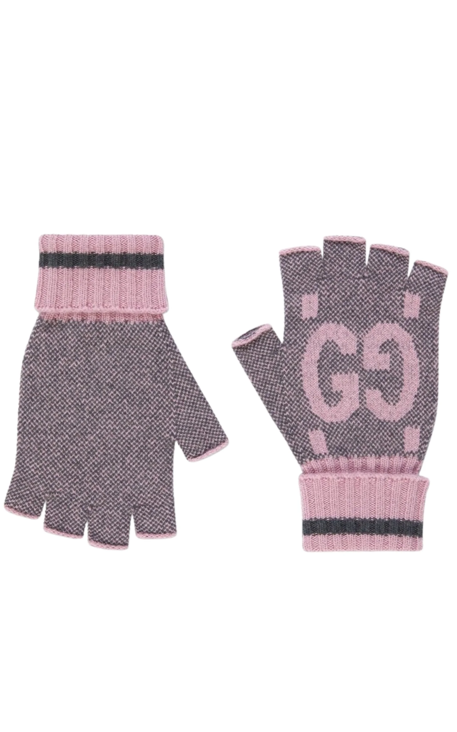 Pink & Grey Cashmere GG Fingerless Gloves - 1