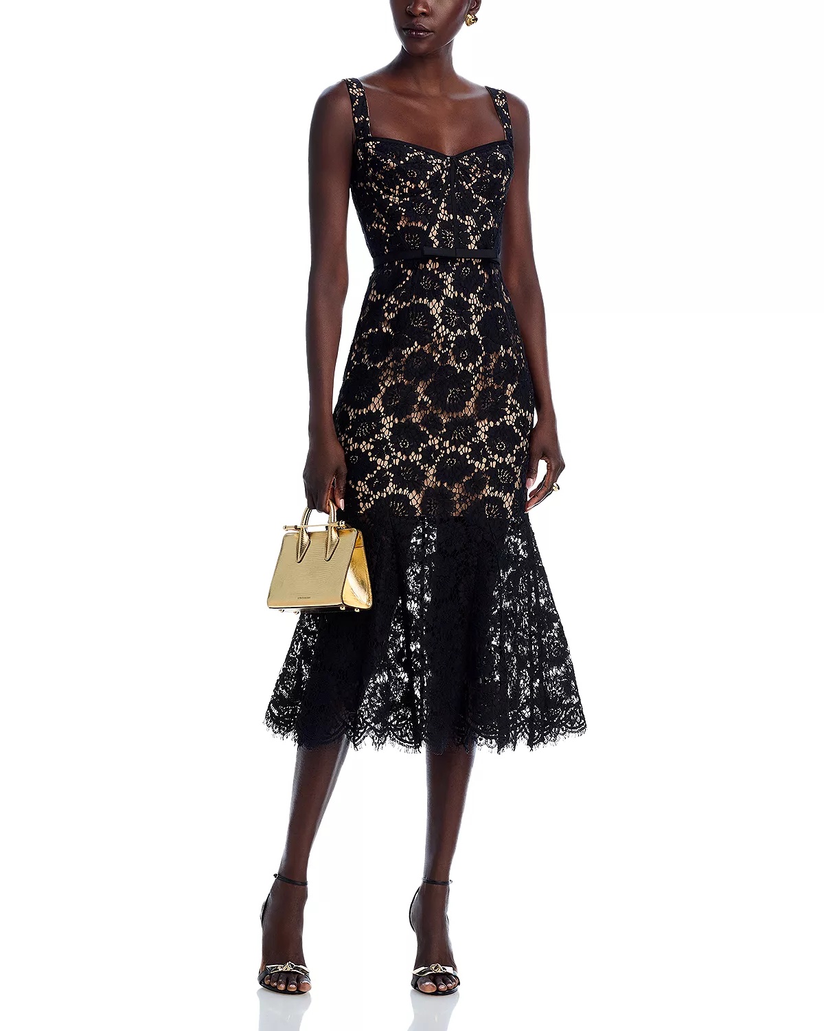 Black Fine Lace Midi Dress - 3