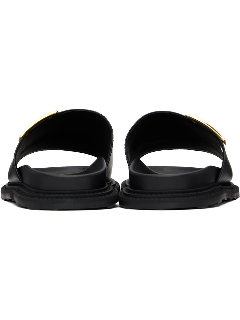 Black Calfskin Logo Plaque Sandals 2