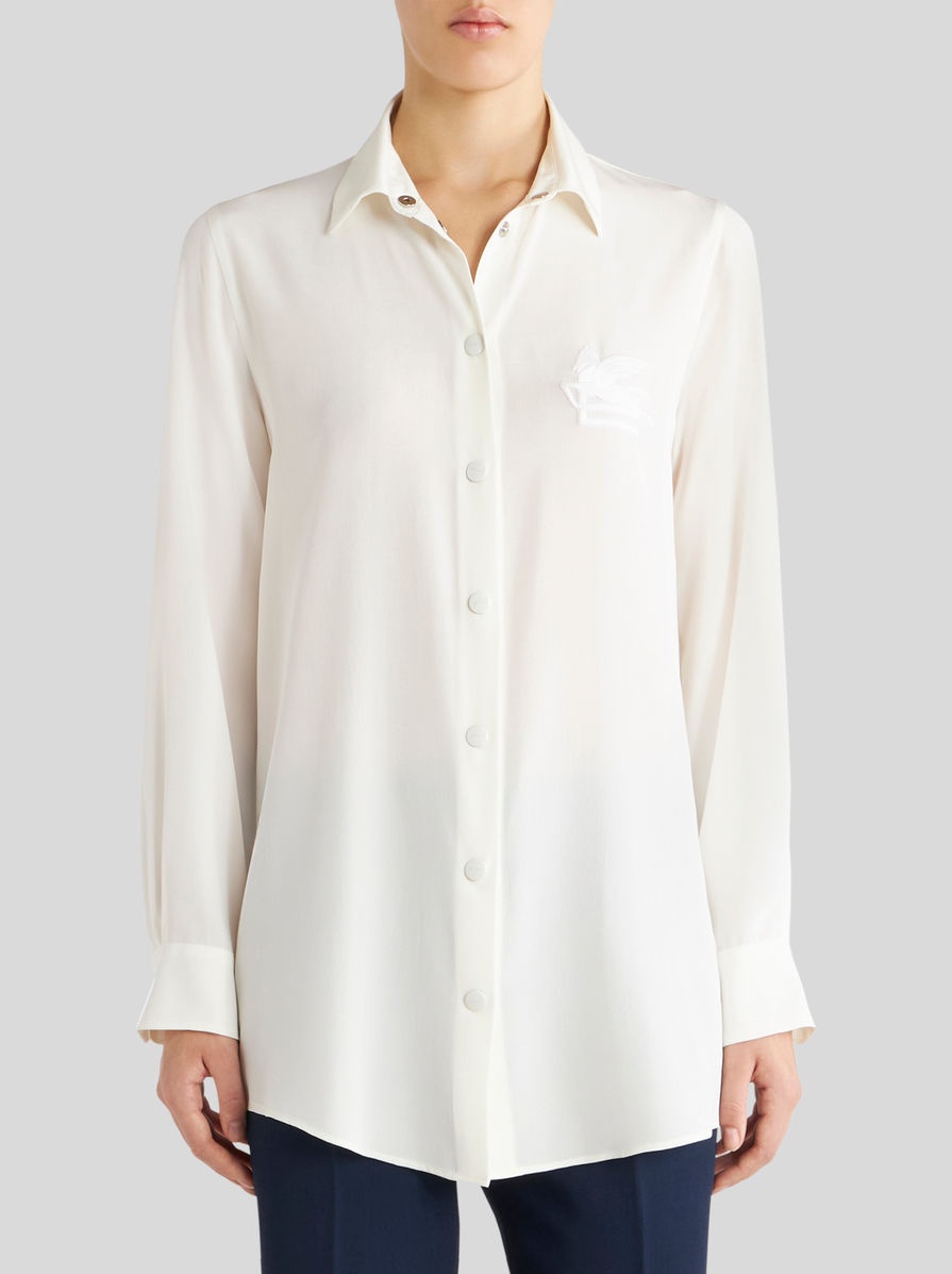 CRÊPE DE CHINE SHIRT WITH EMBROIDERED PEGASO - 2