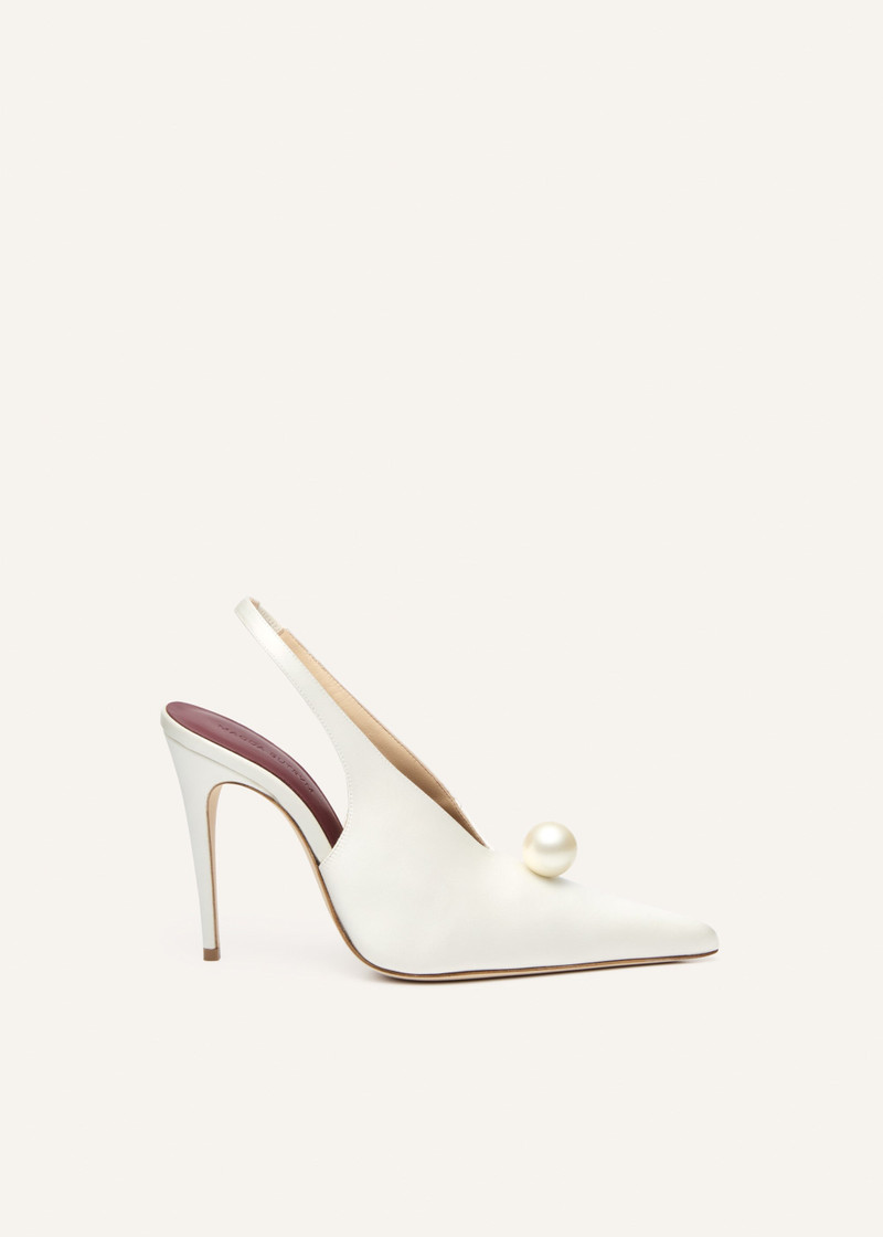Pearl slingback pointed heel in cream satin 1