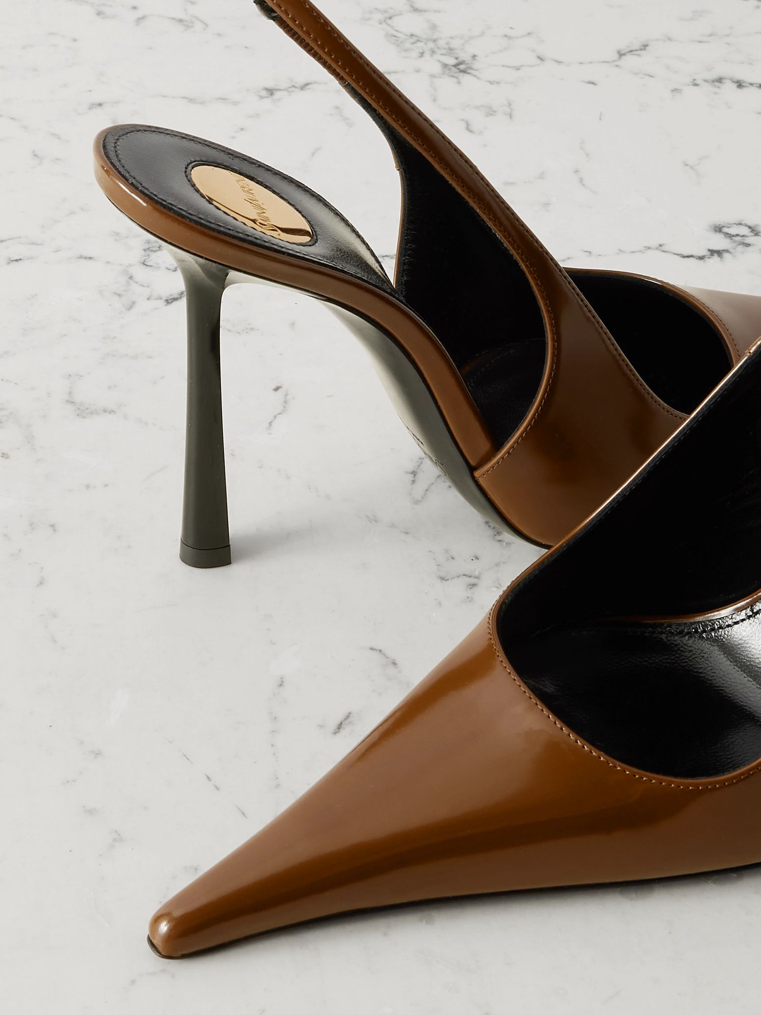 Vendôme glossed-leather slingback pumps Brown - 4