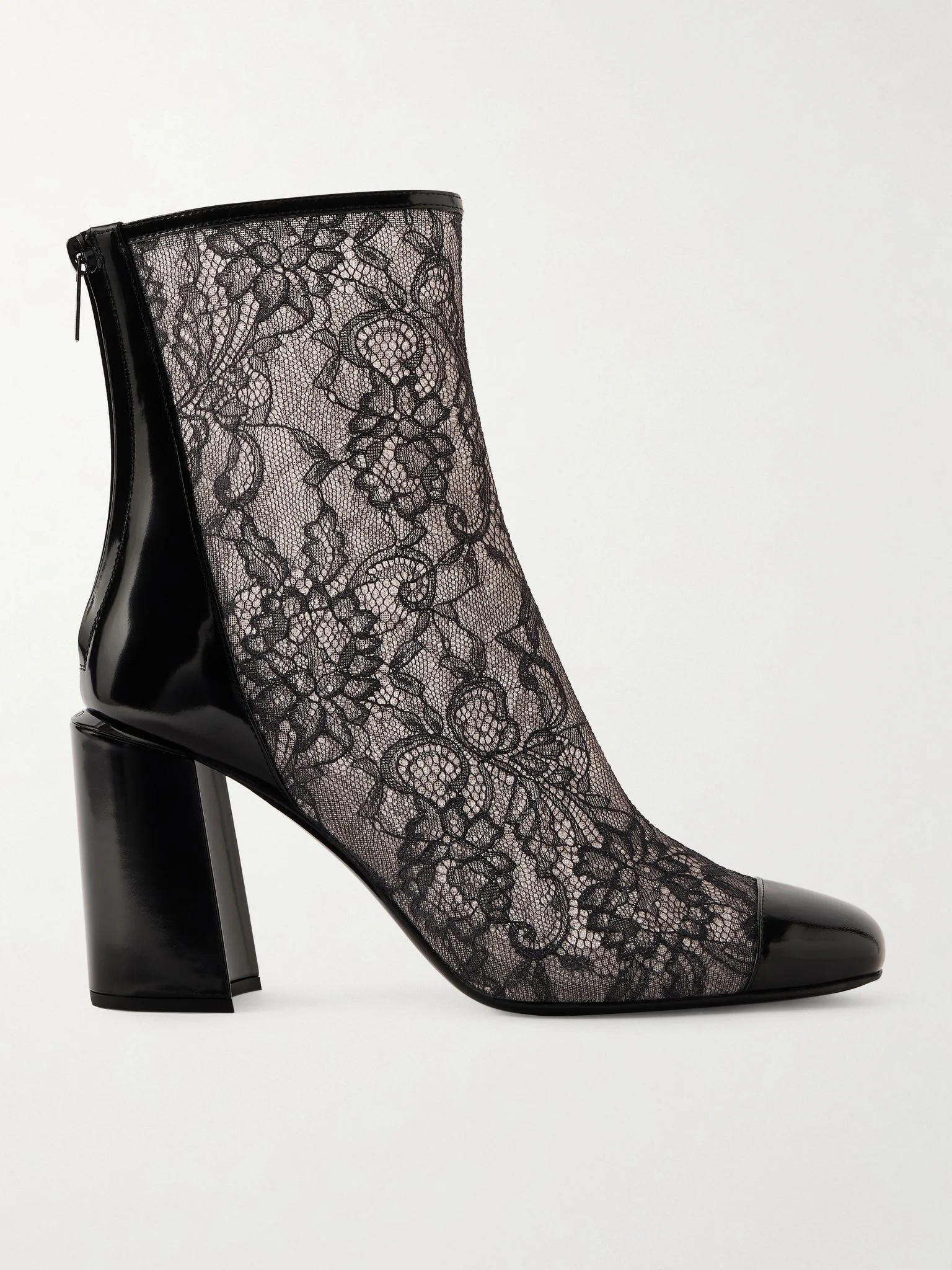 Kisu AB 85 patent leather-trimmed lace ankle boots Black - 1