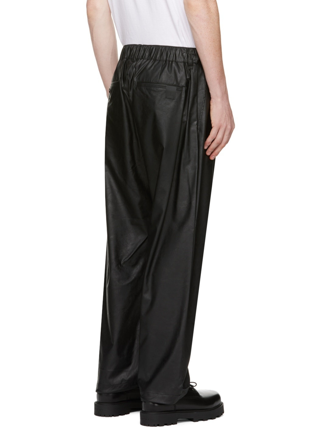 Black Wide Faux-Leather Trousers - 3