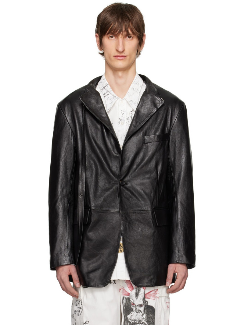 Black Belt Collar Leather Jacket 1