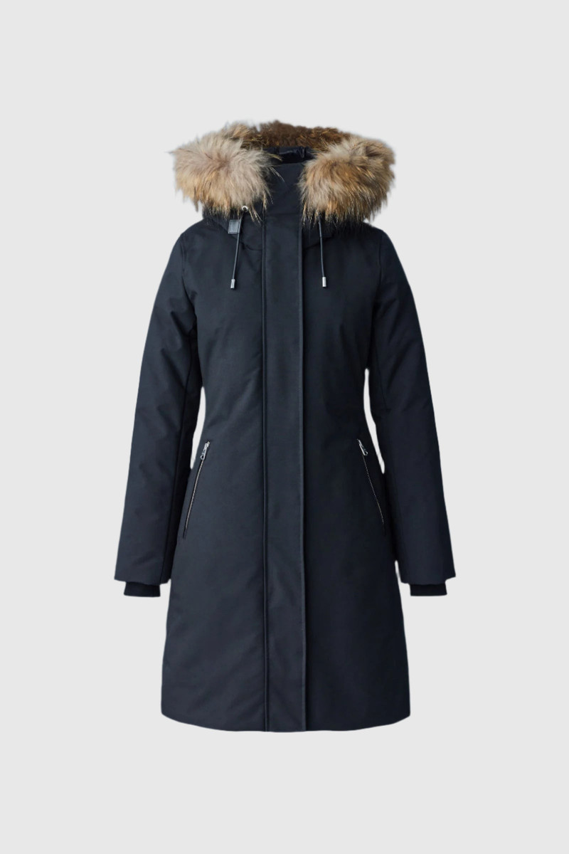 SHILOH 2-IN-1 fitted down coat with removable bib and natural fur 1