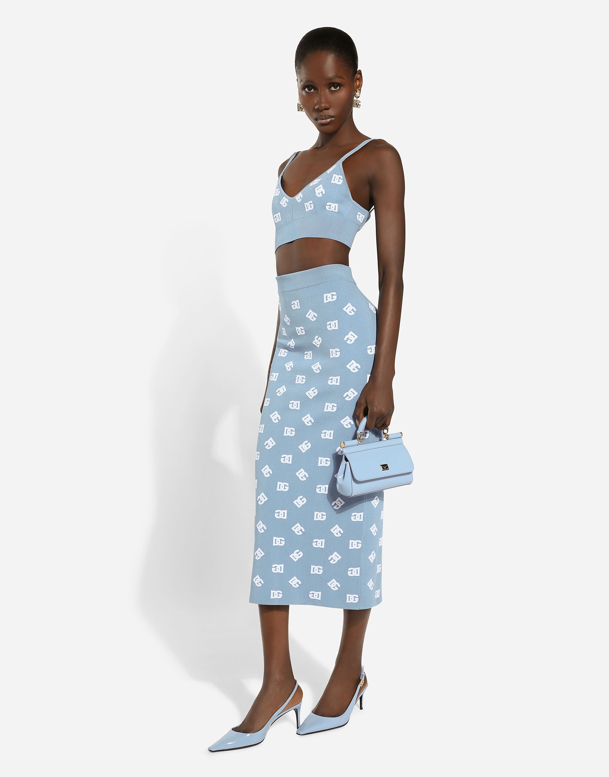 Viscose pencil skirt with jacquard DG logo - 5