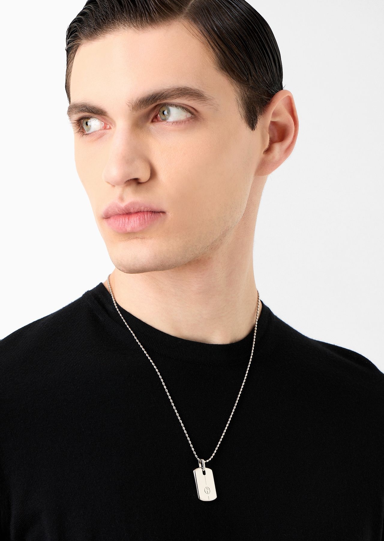 Silver necklace with logo plate 3