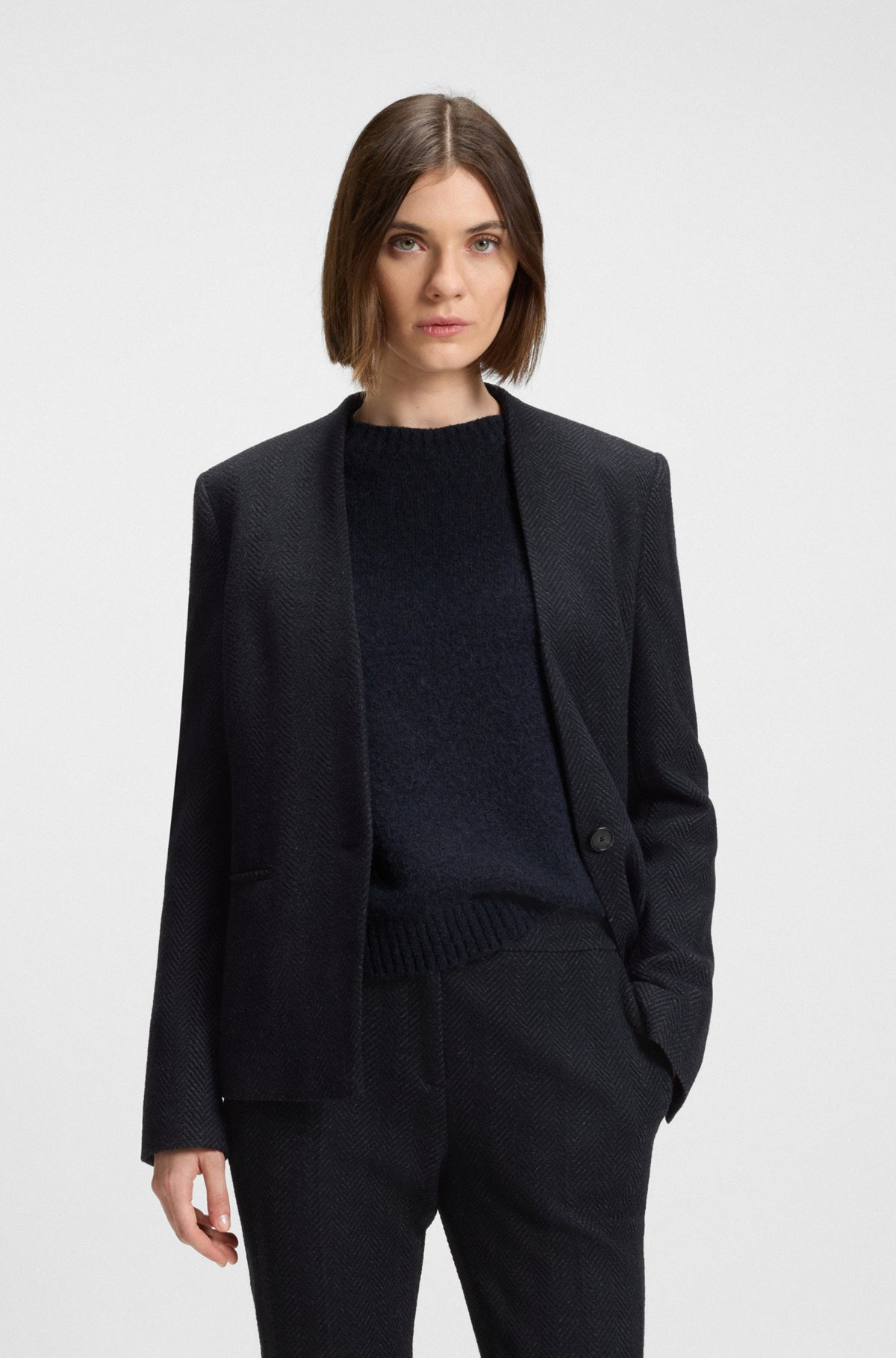 REGULAR-FIT BLAZER IN CREASE-RESISTANT HERRINGBONE STRETCH JERSEY - 2