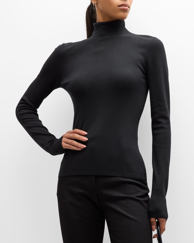 Long-Sleeve Stretch Silk Turtleneck Pullover 4