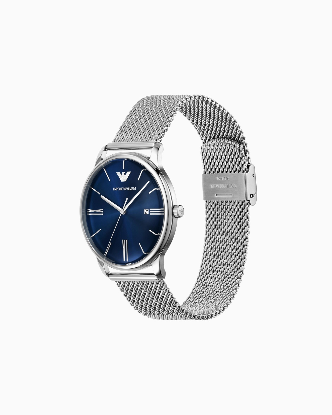 THREE-HAND DATE STAINLESS STEEL MESH WATCH - 2
