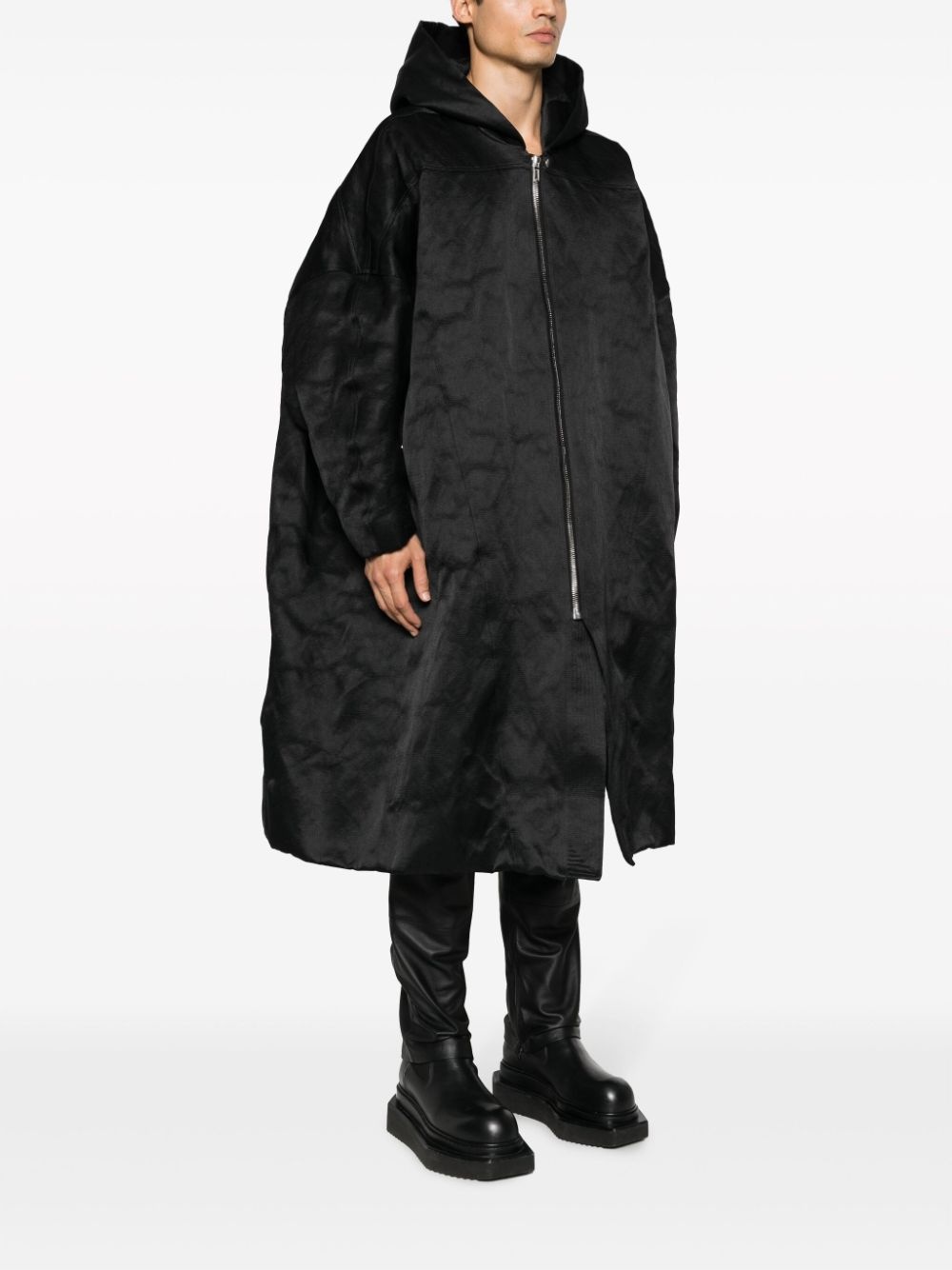 zip-up textured hooded coat - 3