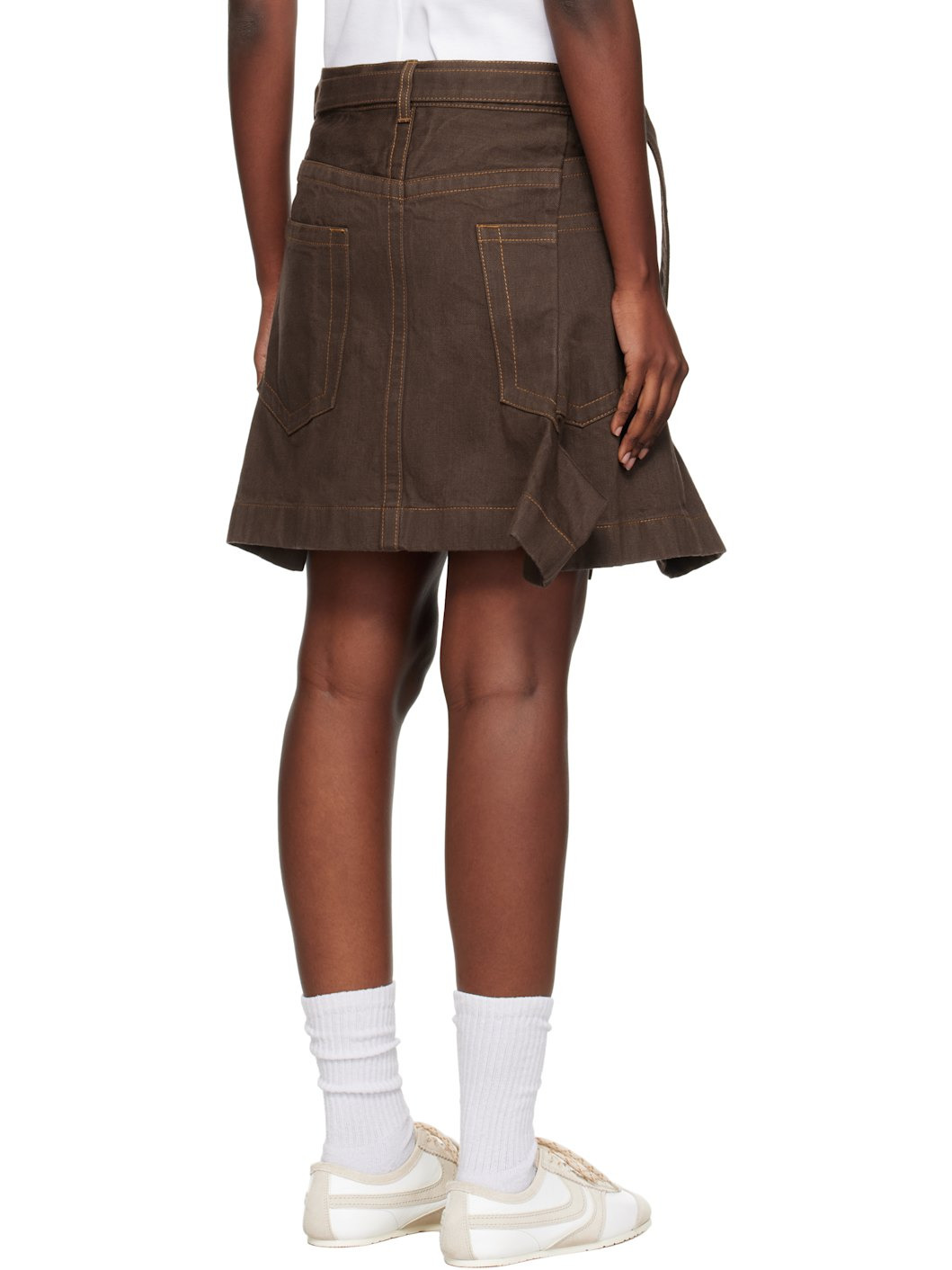 Brown Asymmetrical Denim Miniskirt - 3