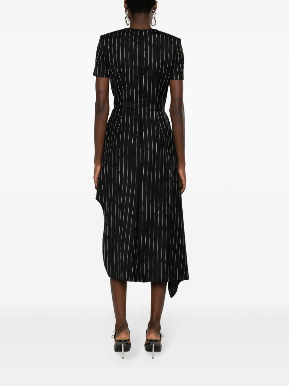 Broken-Pinstripe asymmetric tailored dress - 4