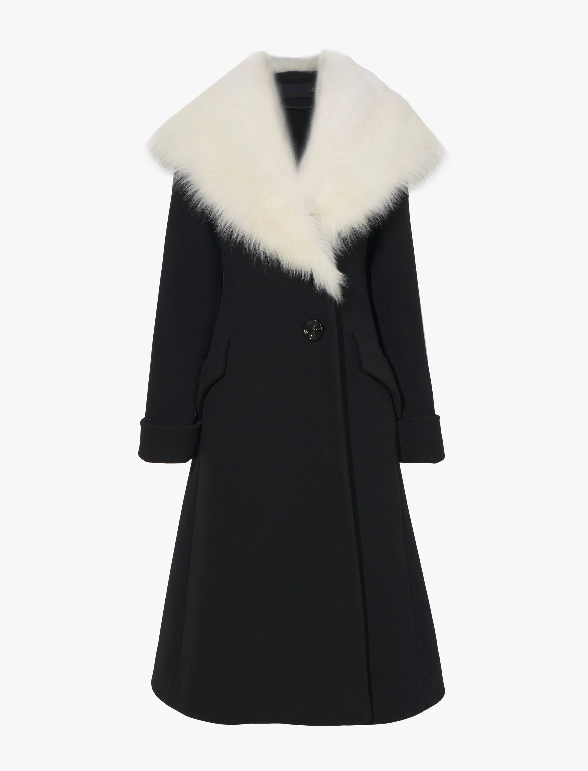 Double Face Wool Melton Shearling Lapel Coat - 1