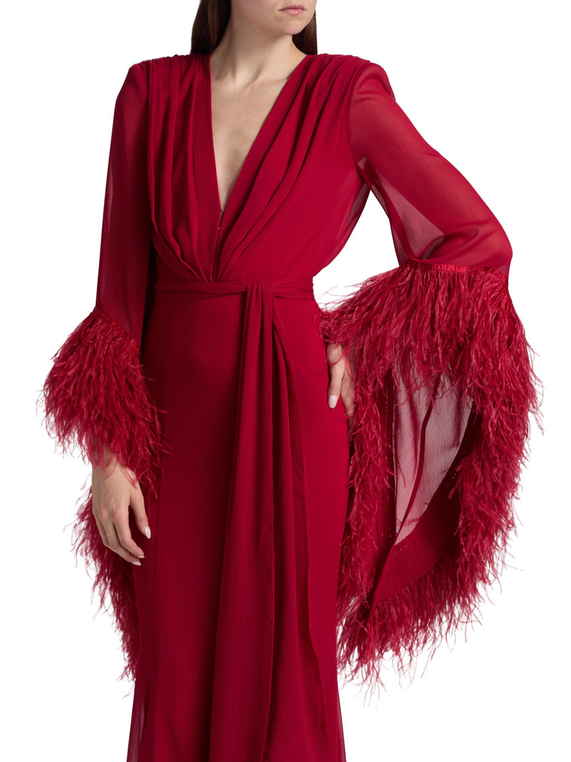 Women's Geisha V-Neck Feather Gown - Red 7