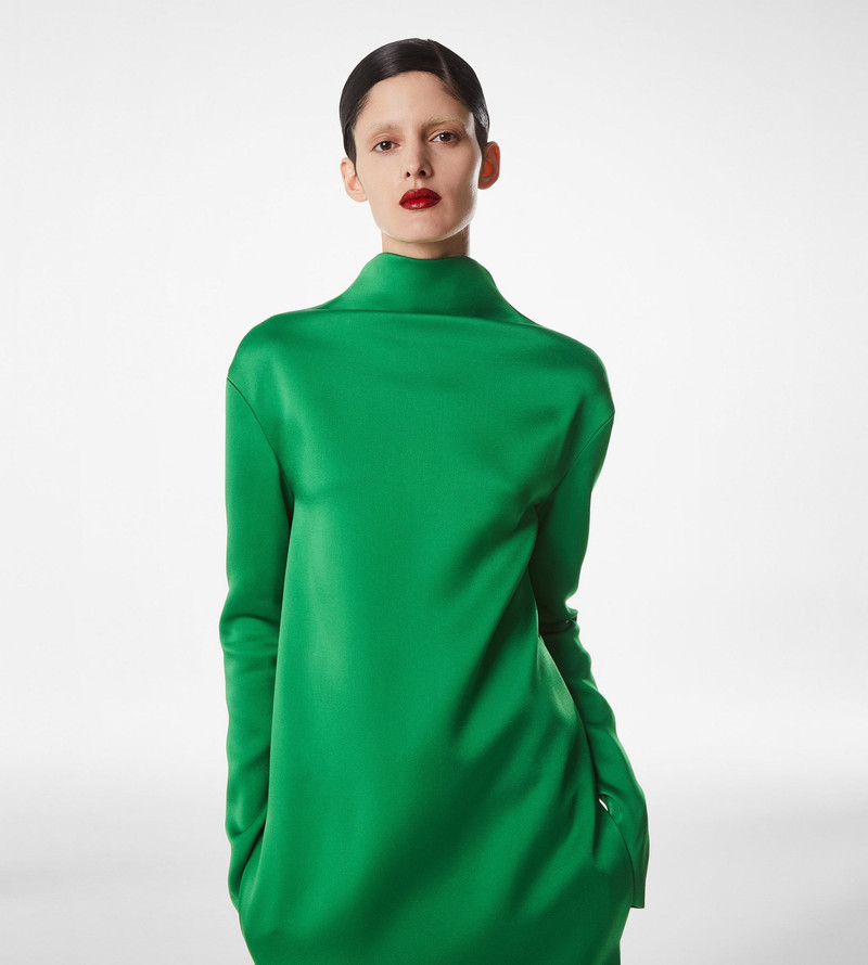 TOM FORD SHINY CREPE MOCK NECK COLUMN EVENING DRESS outlook