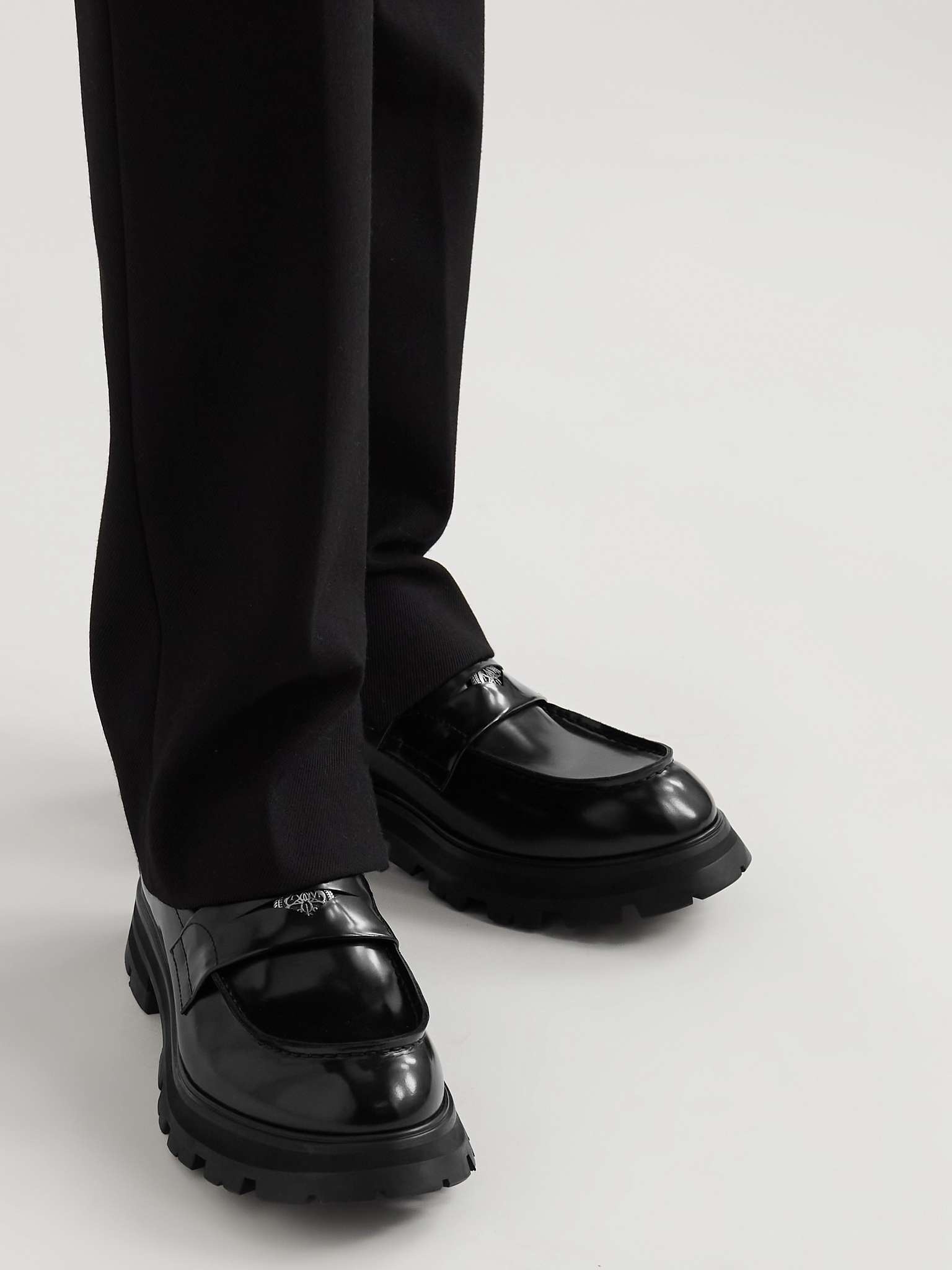 Embellished Polished-Leather Penny Loafers - 3