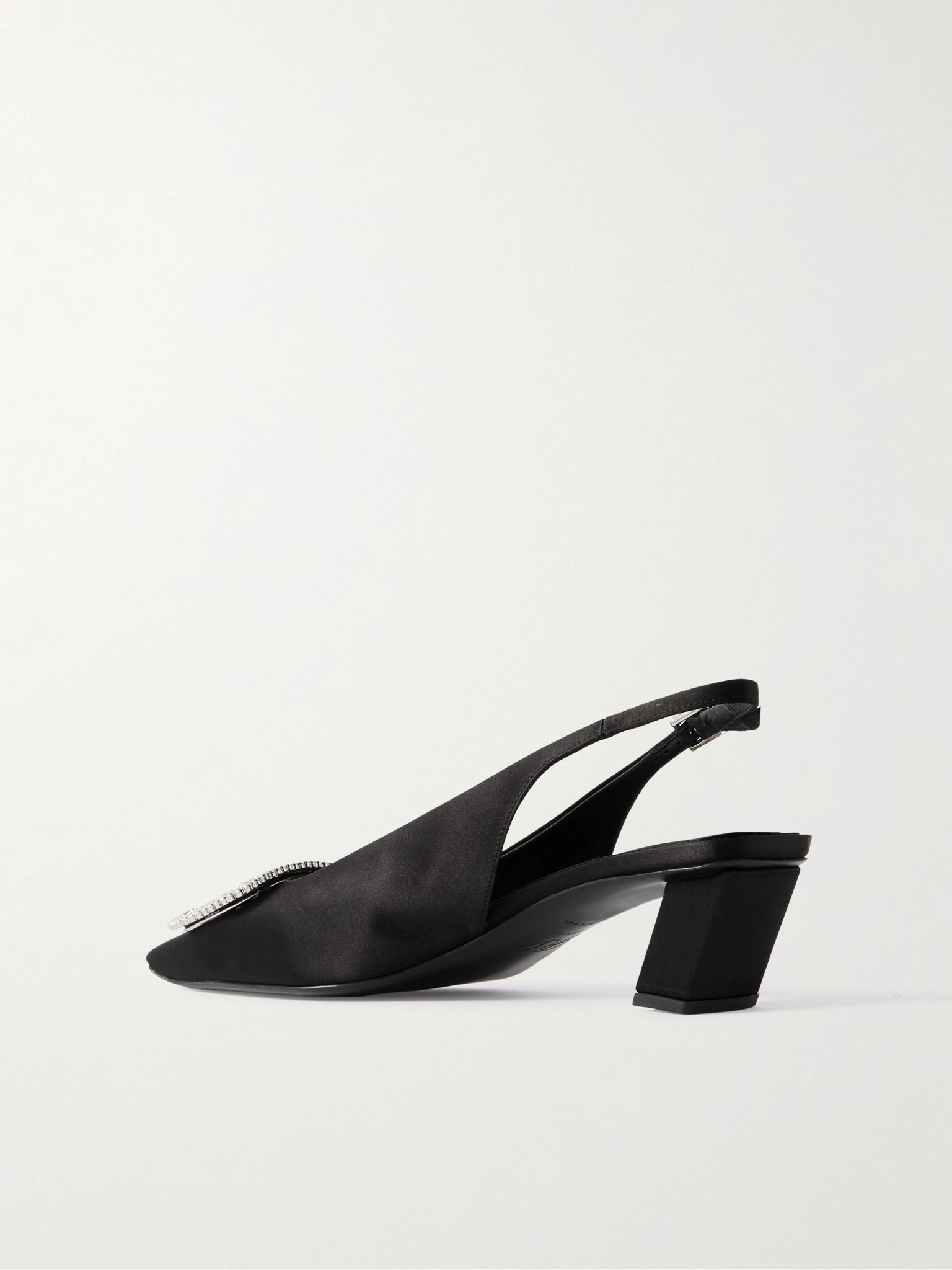Belle Vivier Pilgrim 45 crystal-embellished satin slingback pumps Black - 3