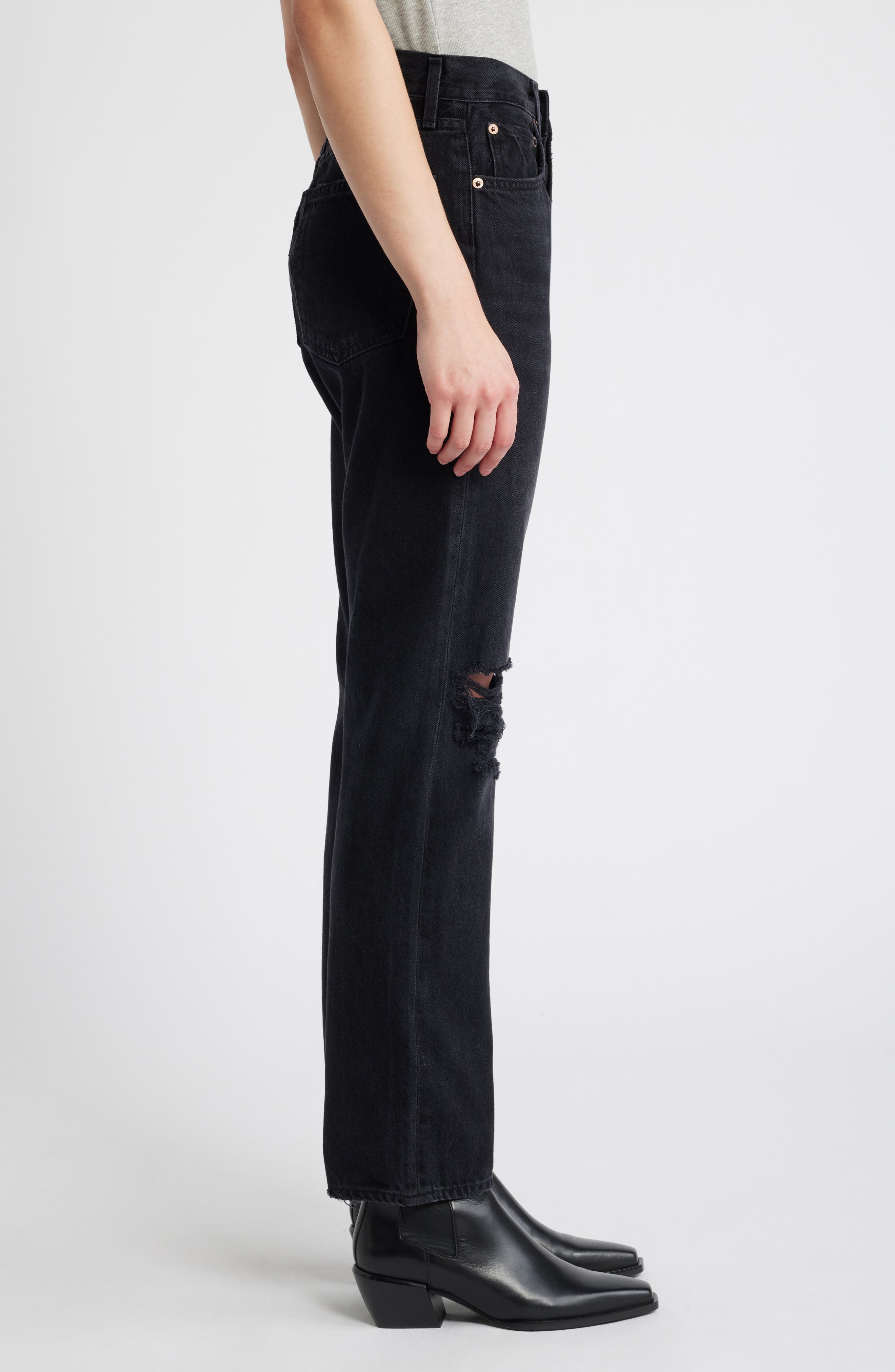 AGOLDE '90s Pinch Waist Ripped High Waist Straight Leg Jeans in Fuse at Nordstrom - 3