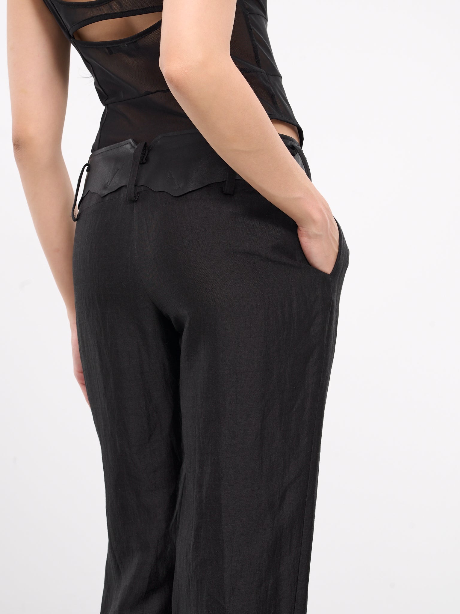 Gabardine Leather Detail Pants - 4