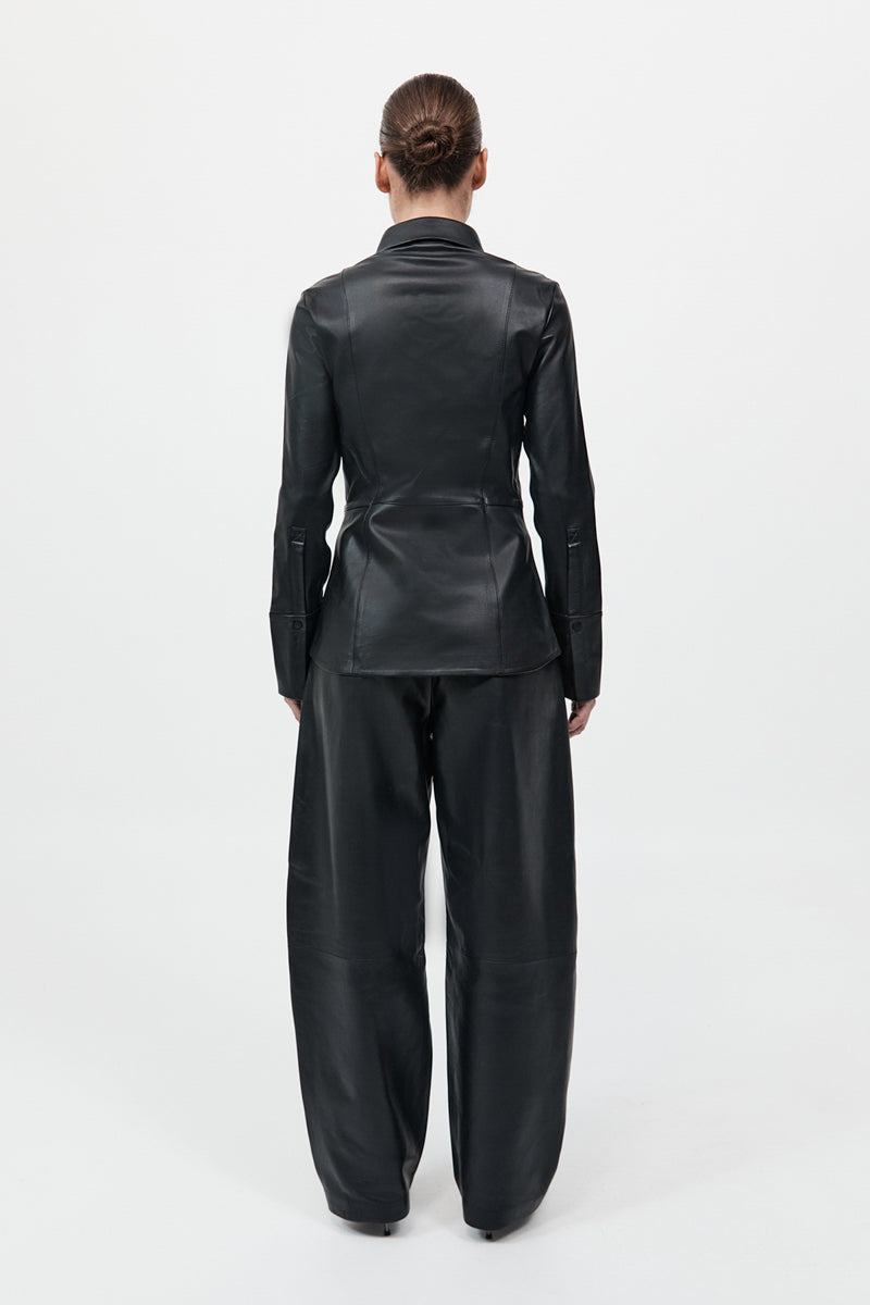 Leather Panelled Shirt - Black - 7