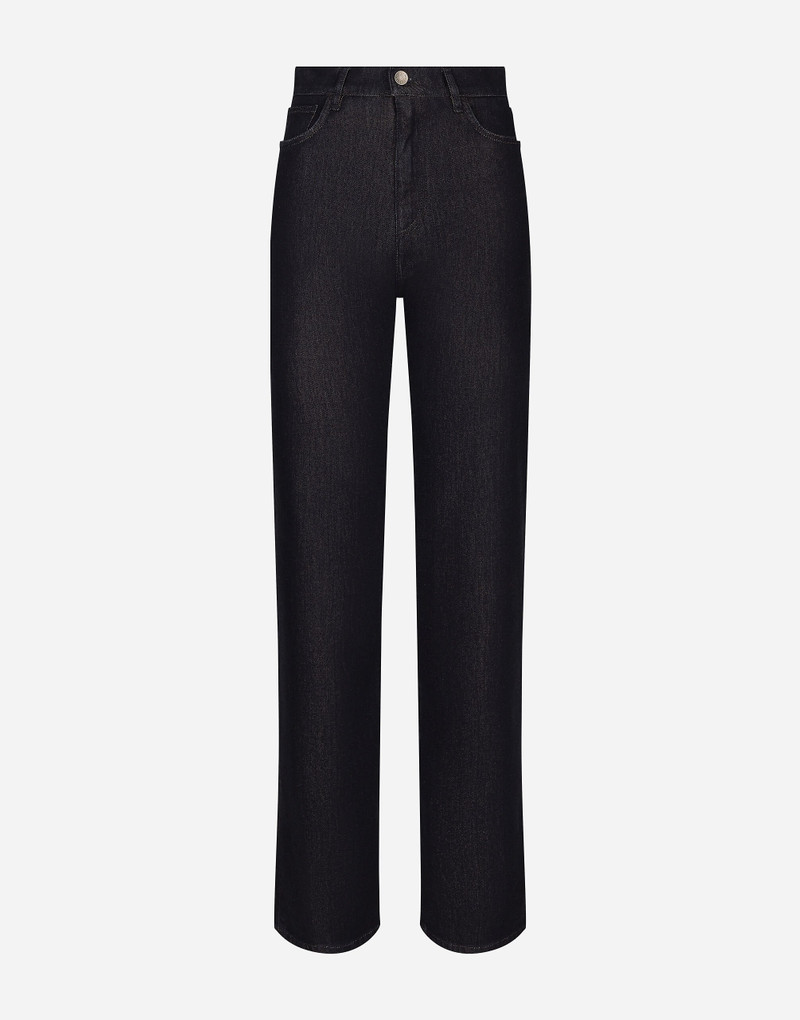 Flared cotton denim and silk jeans 1