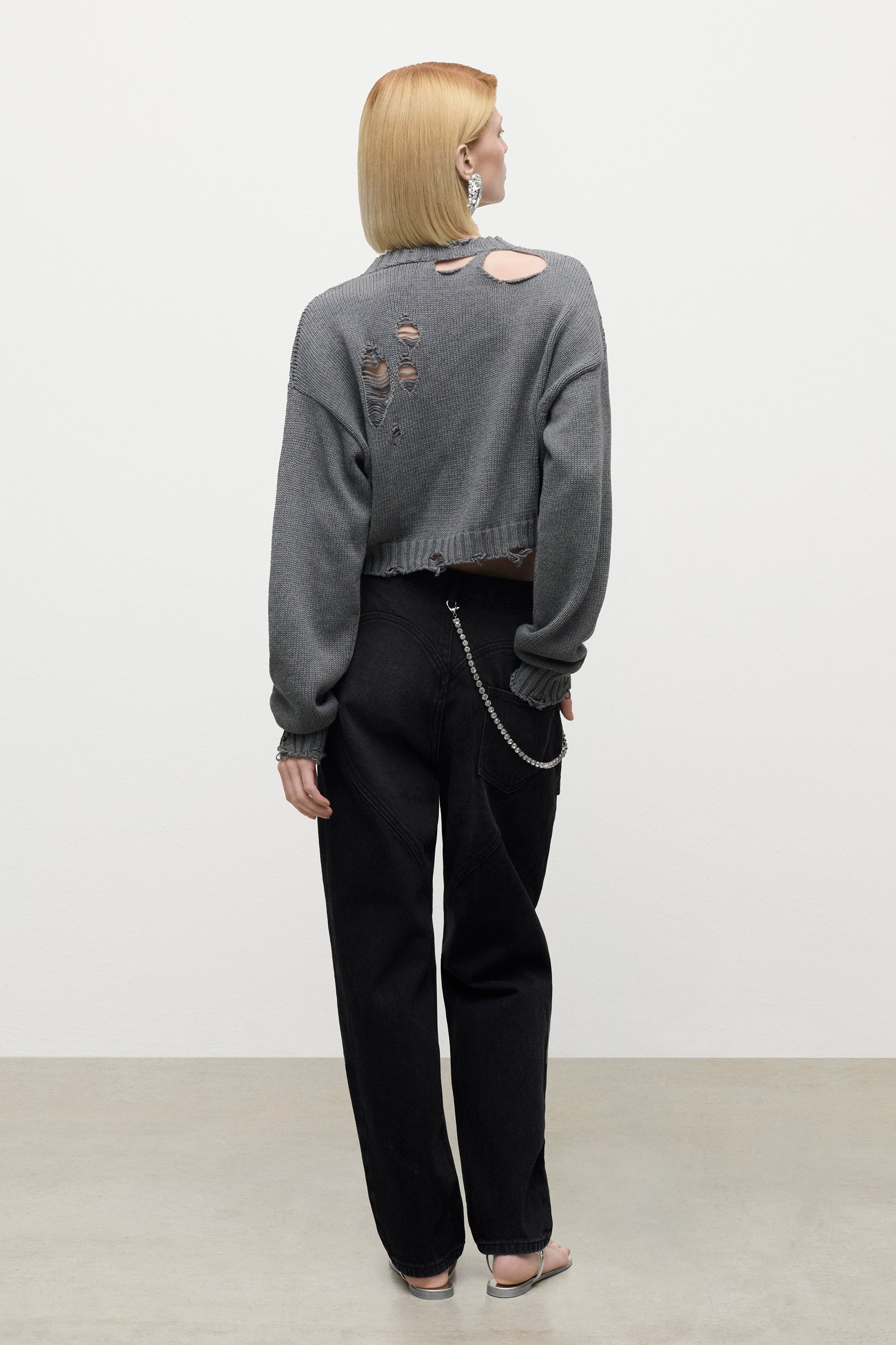 DISTRESSED CRYSTAL CREWNECK SWEATER - 4