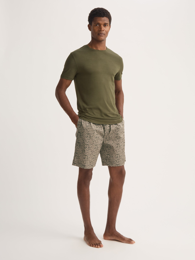 Men's Lounge Shorts Cotton Batiste Camo Green Rose Print 3