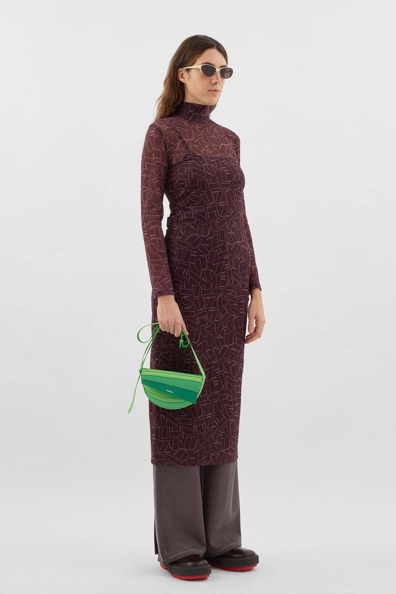 HIGHNECK LONGSLEEVE SHEER DRESS / chocolate plum 3