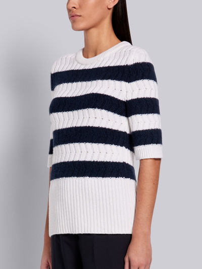 Thom Browne White Cashmere Rackiting Stich Striped Crewneck Short Sleeve Tee outlook