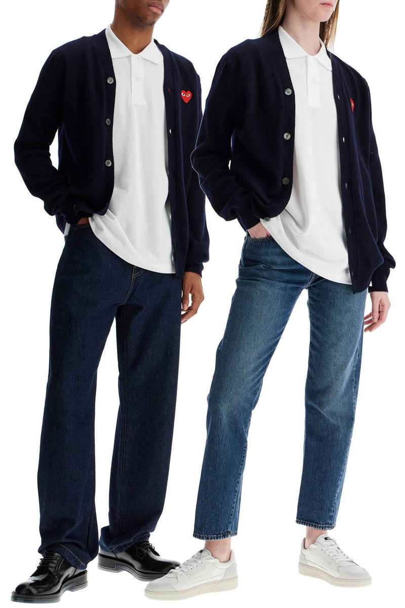 Comme des Garçons PLAY NAVY BLUE WOOL CARDIGAN WITH EMBROIDERED RED HEART UNISEX outlook