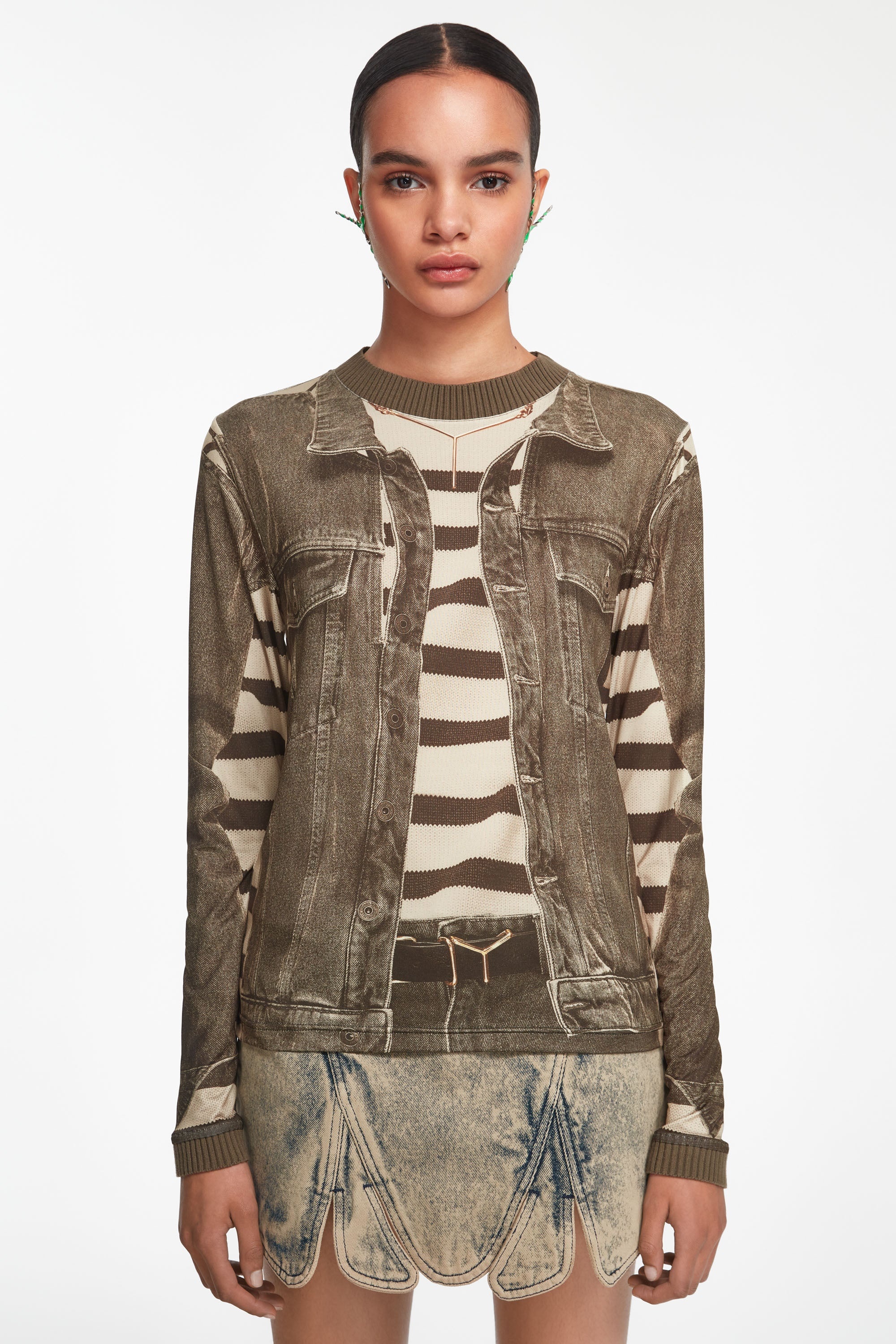 Trompe L'Oeil Denim Jacket Top - 1