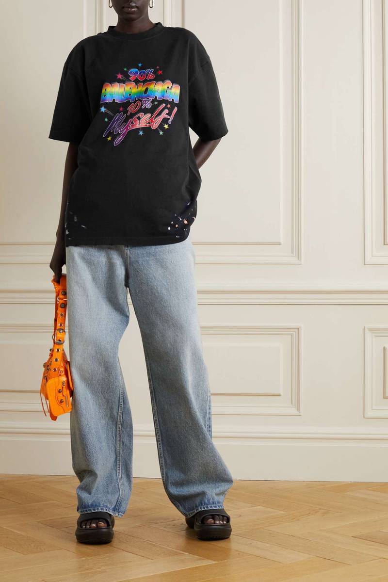 BALENCIAGA 90/10 oversized painted printed organic cotton-jersey T-shirt outlook