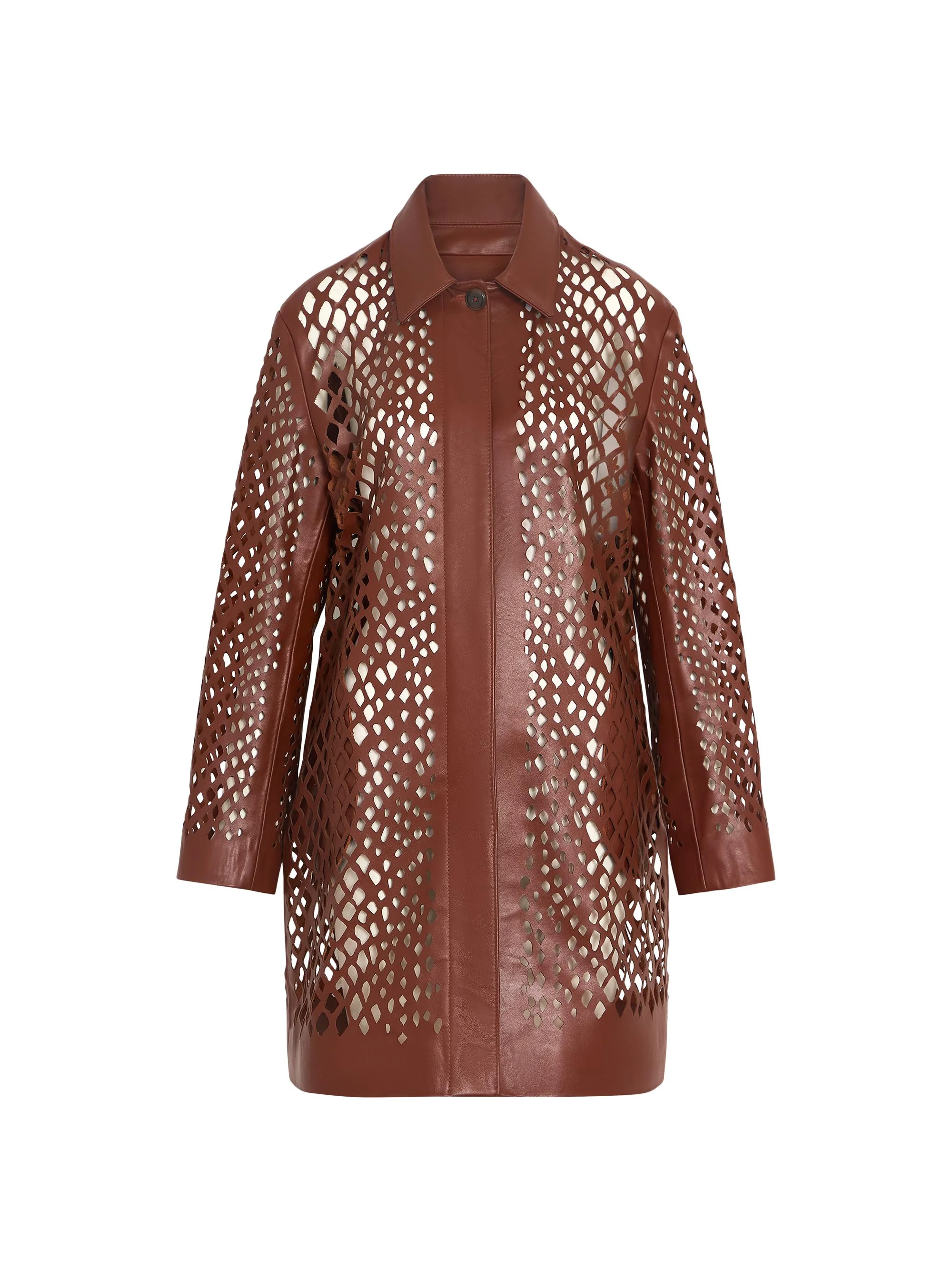 Women's Edinburgh Laser-Cut Leather Coat - Cigar - 1