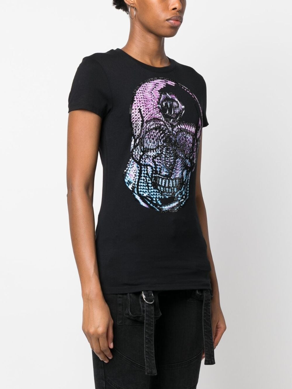 crystal-embellished skull T-shirt - 3