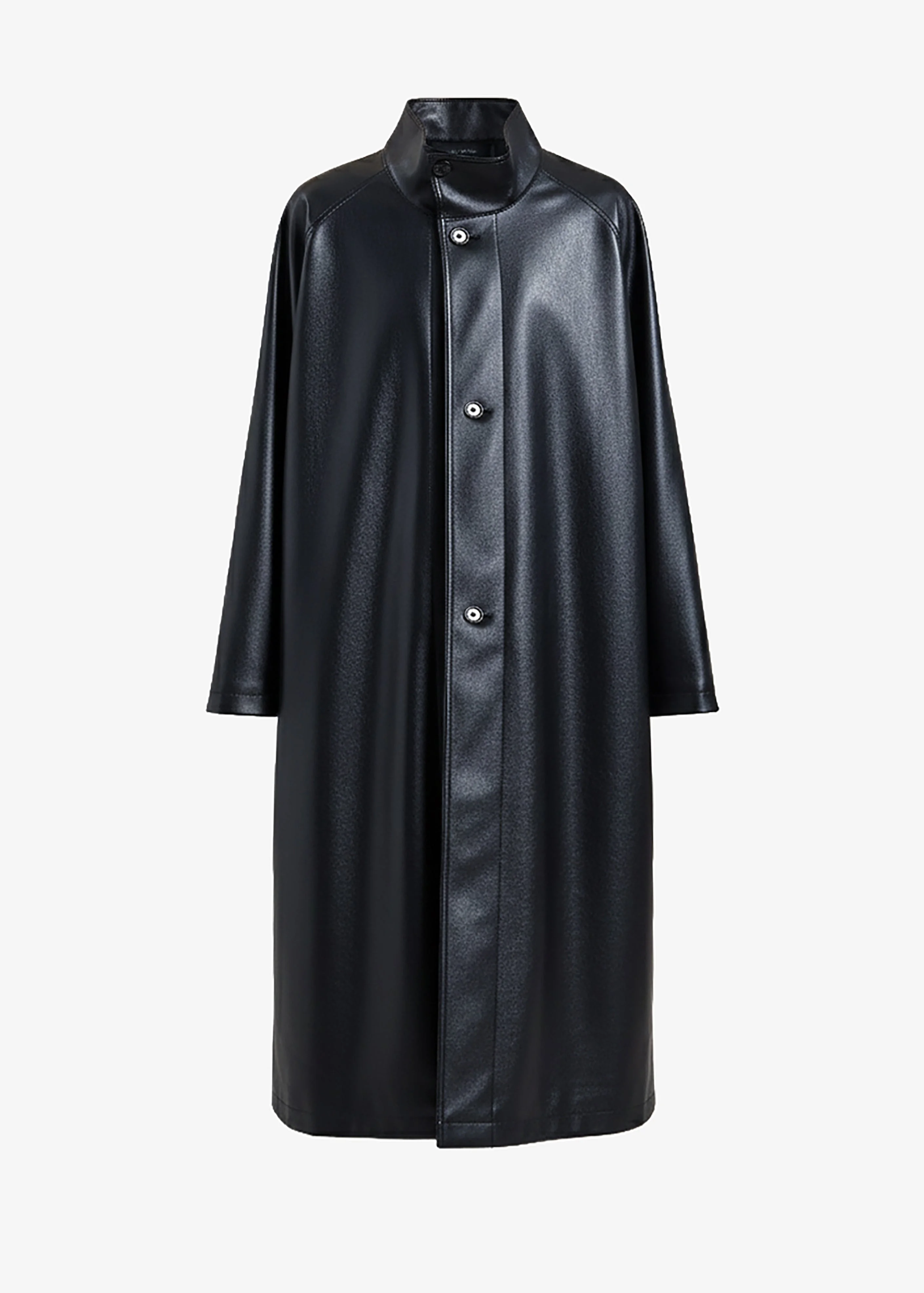 Calen Faux Leather Trench Coat - Black - 1