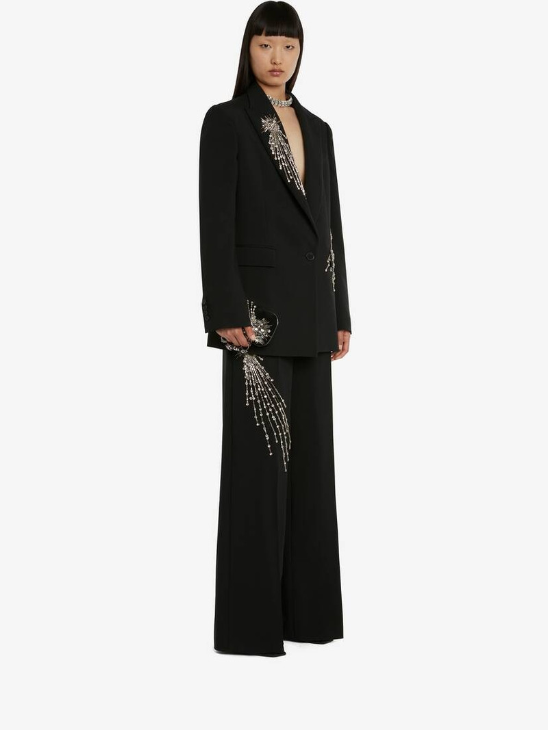 Alexander McQueen Women's Astral Jewel Wide Leg Trousers in Black outlook