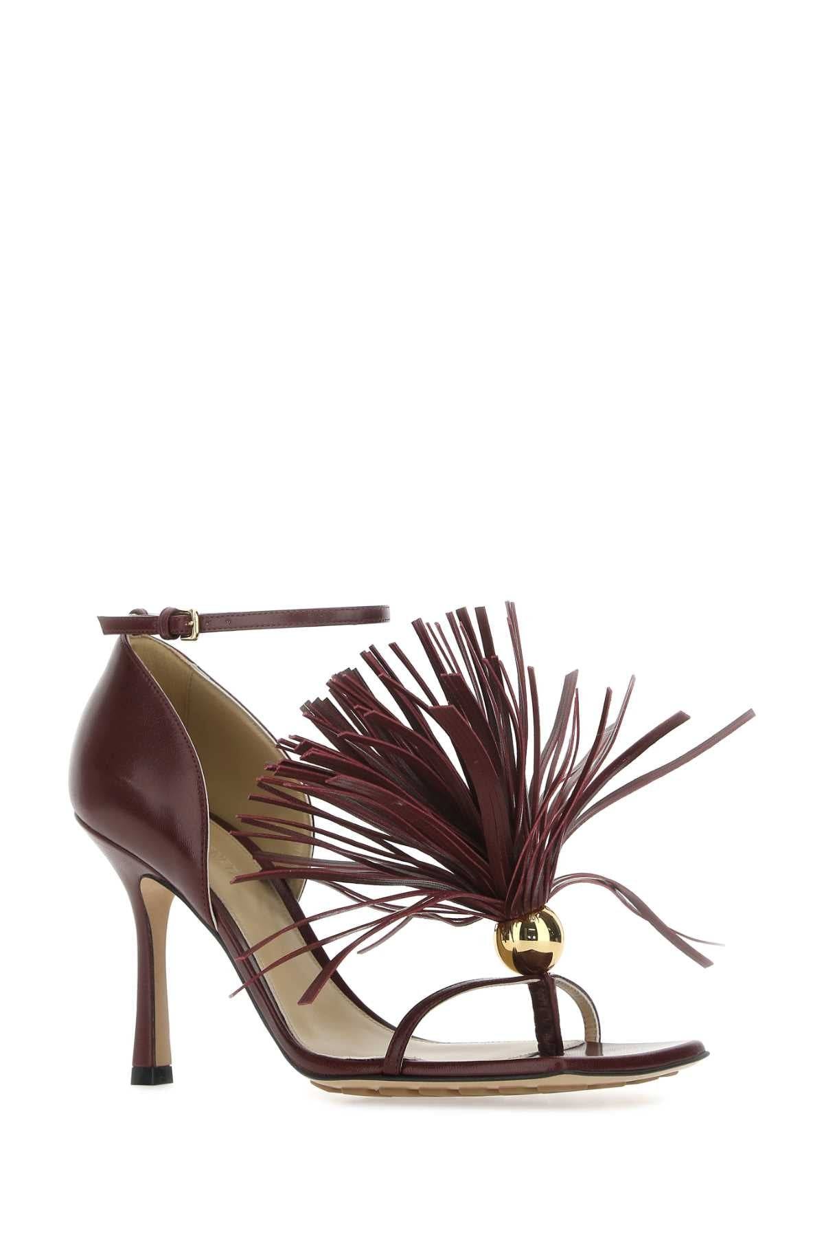 Bottega Veneta Women Burgundy Leather Stretch Sandals - 2