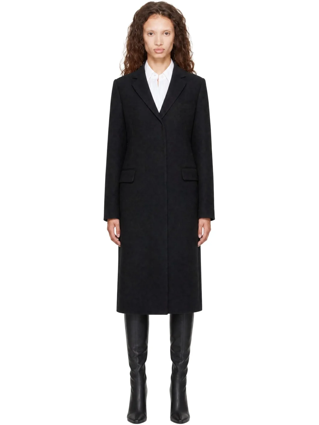 Black Double-Breasted Wool Coat - 1