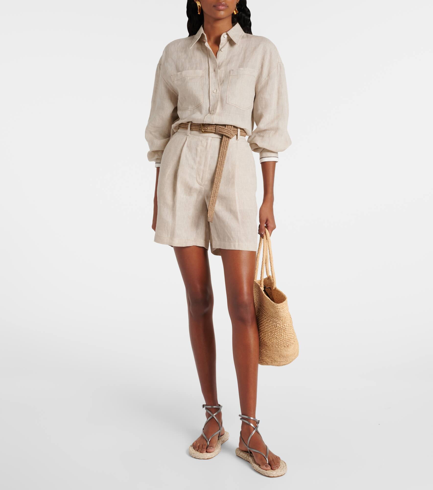 Hydra metallic leather and raffia sandals - 3