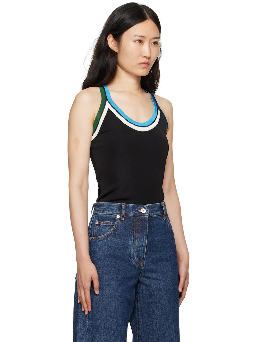 Black Contrasting Trim Tank Top - 2