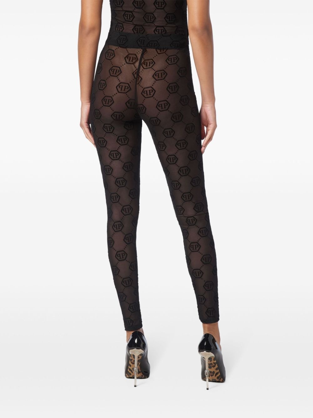 monogram-pattern tulle leggings - 3