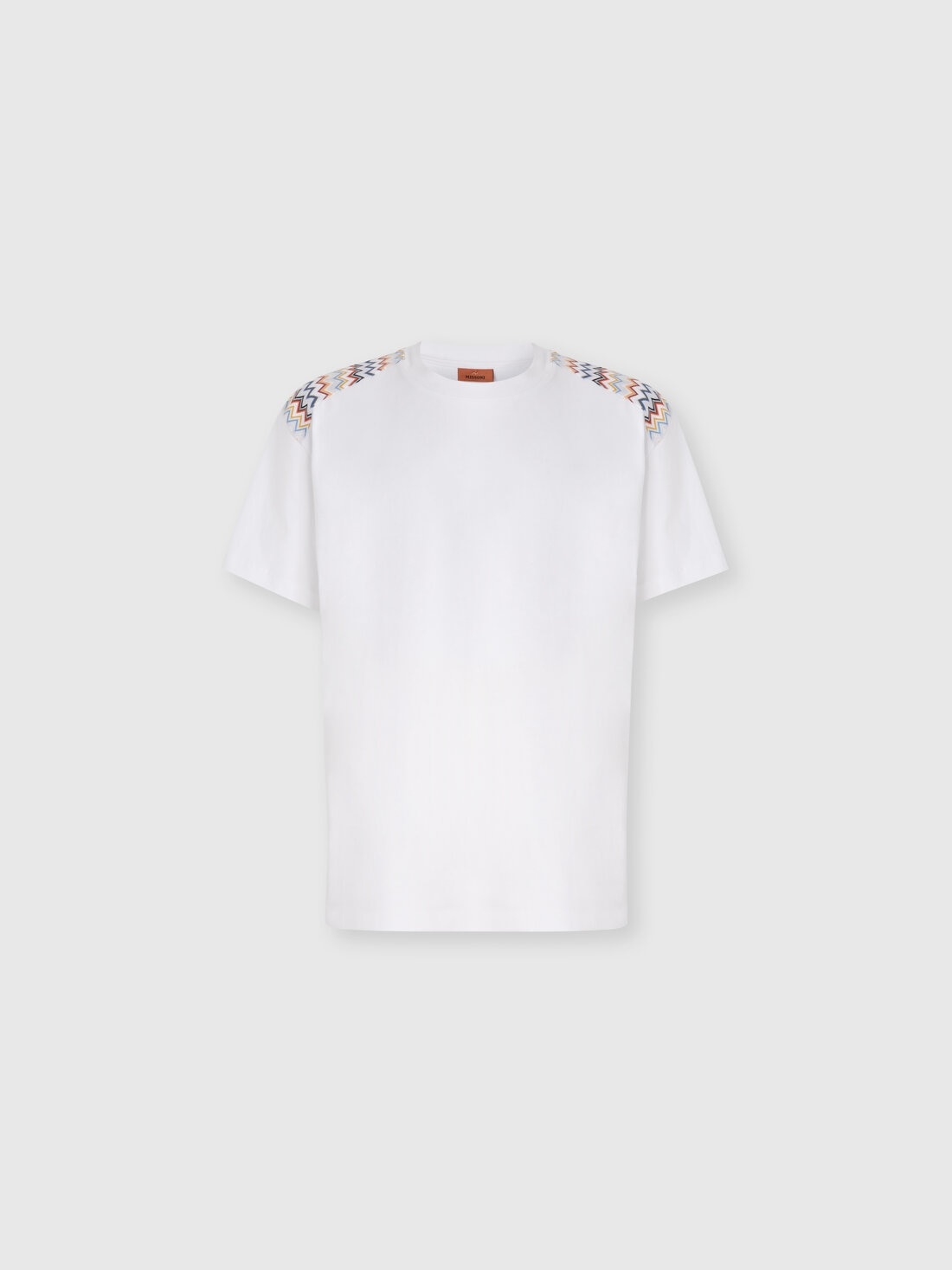 Cotton crewneck T-shirt with chevron inserts on the shoulders - 1
