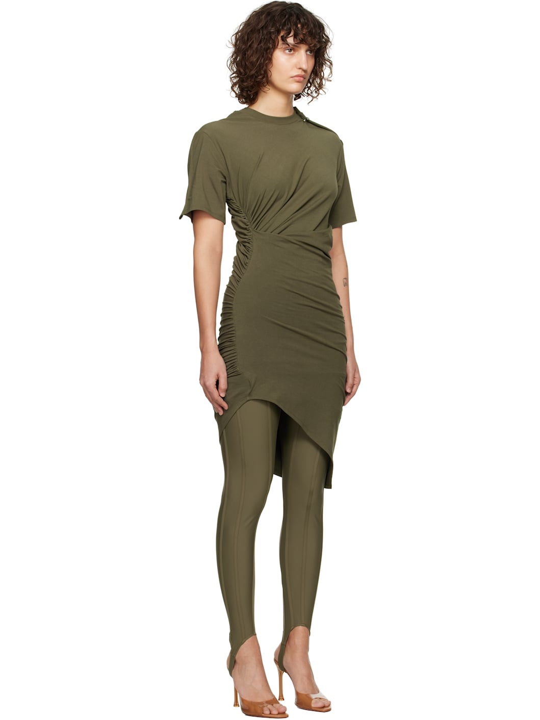 Khaki Draped Pierced Day Minidress - 2