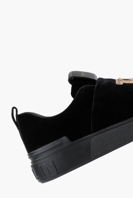 Black embroidered velvet B-Court sneakers with gold Balmain monogram - 7