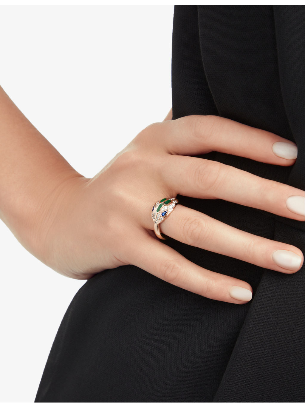 Serpenti 18ct rose-gold, sapphire, diamond and malachite ring - 4