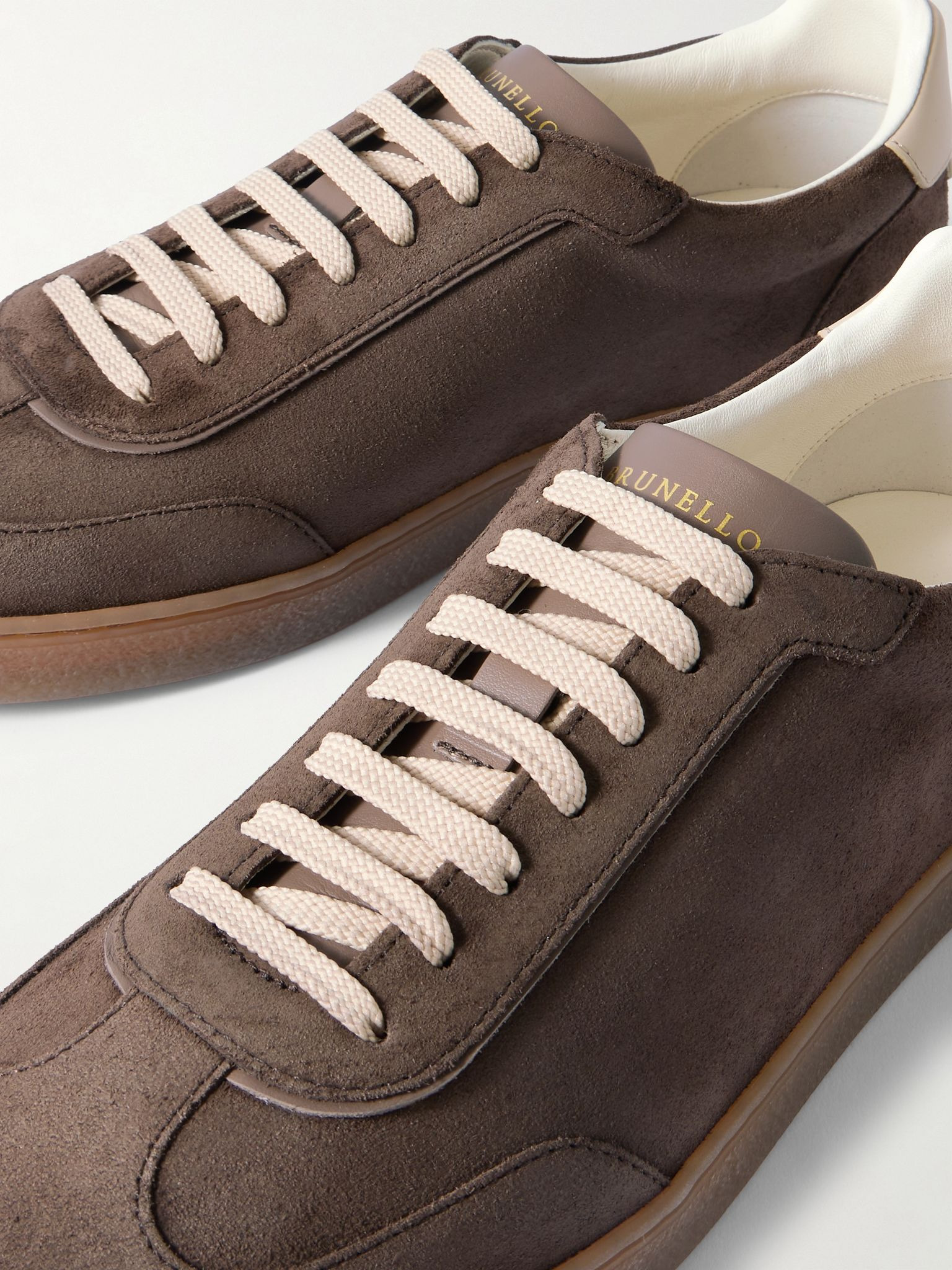 Leather-Trimmed Suede Sneakers Dark brown - 5