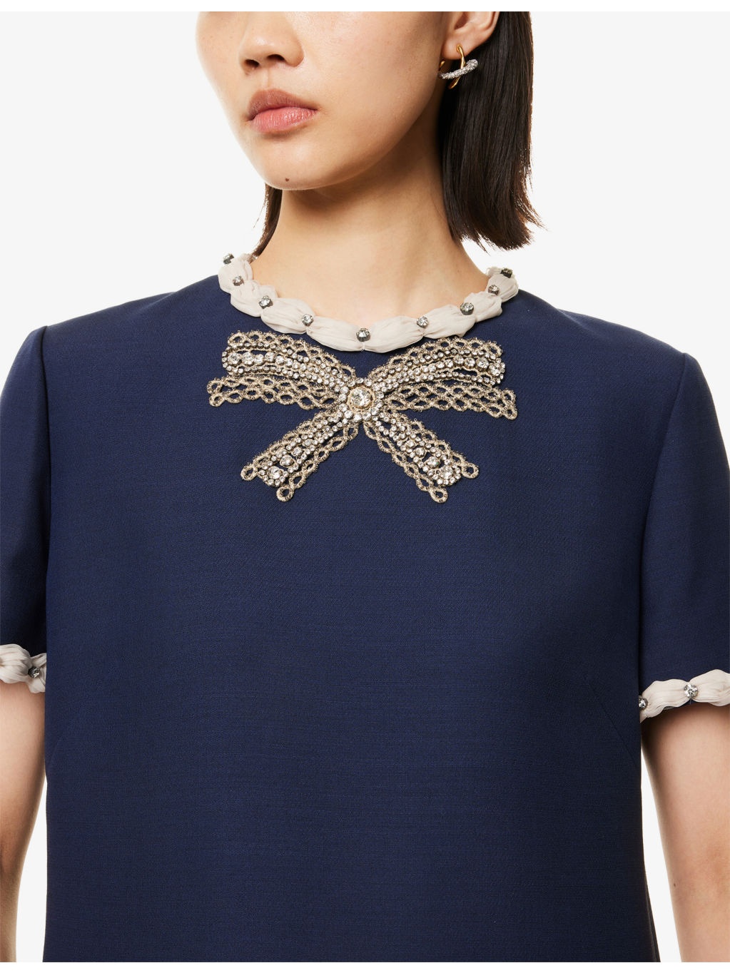 Embroidered Short-Sleeve Wool-Silk Mini Dress - 5